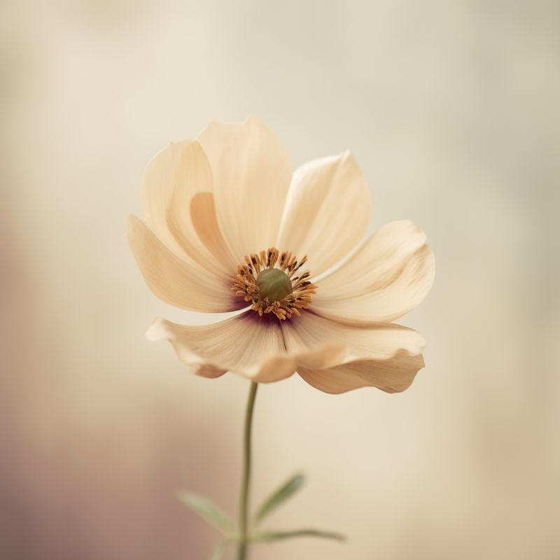 Voice artwork — a single cream anemone flower against a soft neutral ground, by Kristina Evstifeeva on Pexels