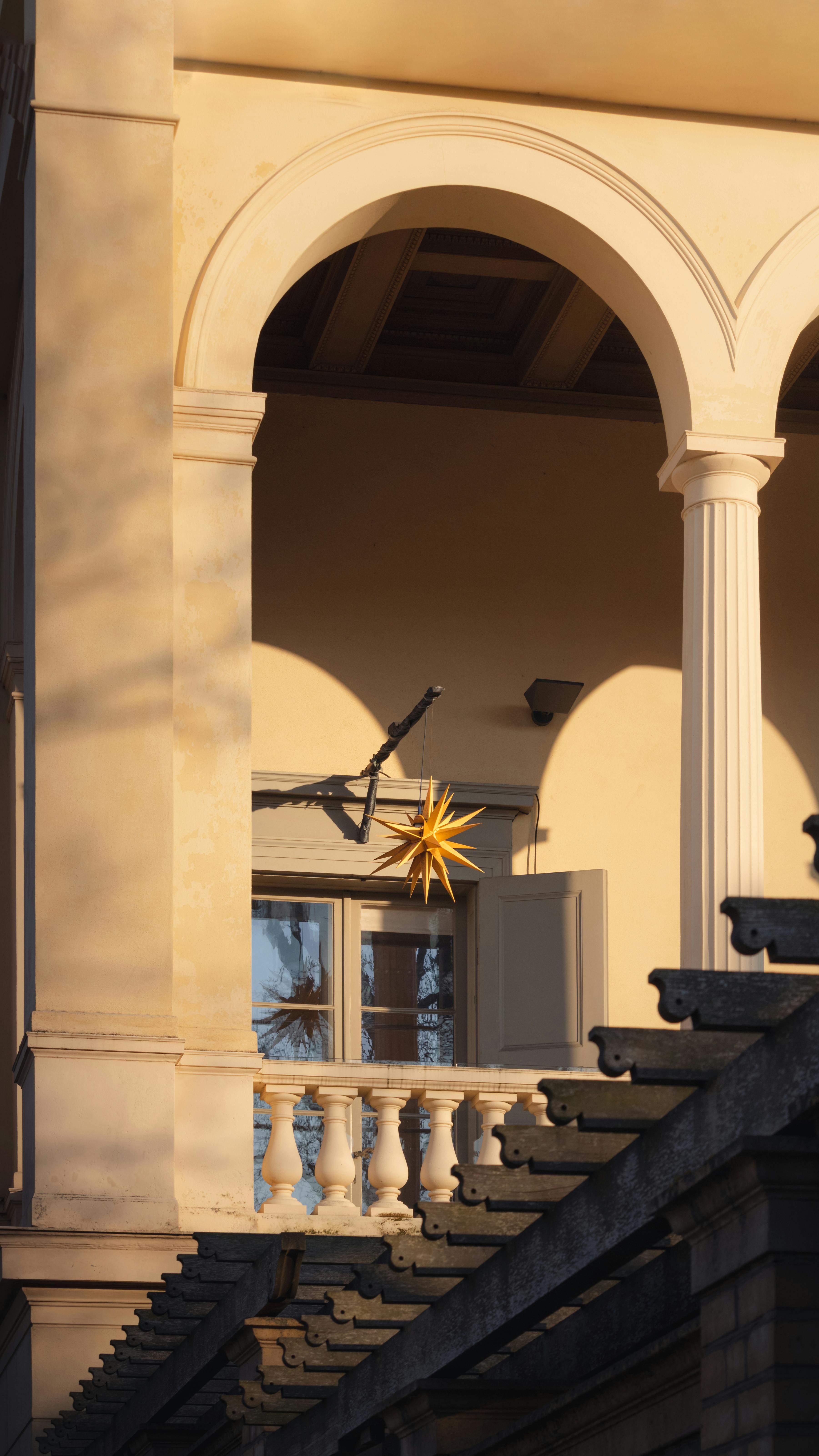 a sunflower is on the balcony of a building