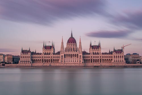 Main Facade of the Hungarian Parliament Building seen from River Danube