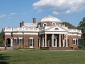 Exterior view of Monticello, a historic neoclassical landmark in Charlottesville, VA.