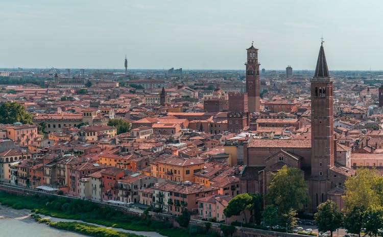 Old Town With Basilica Of Saint Anastasia And Cathedral, Verona, Italy