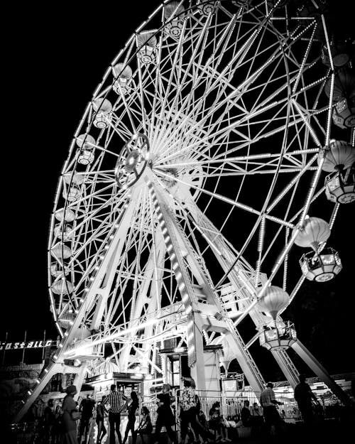 Black and White Photo of a Ferris Wheel 