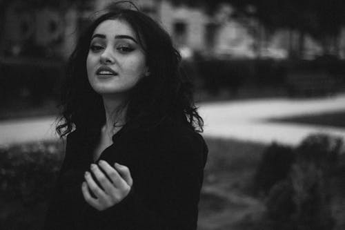 Brunette Woman in Wavy Hair