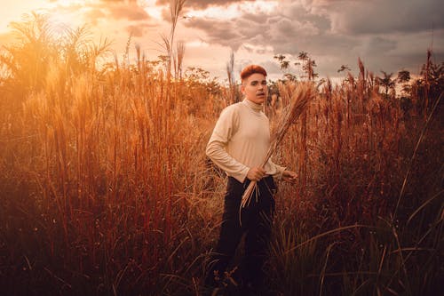 Man Posing Among Wheat 