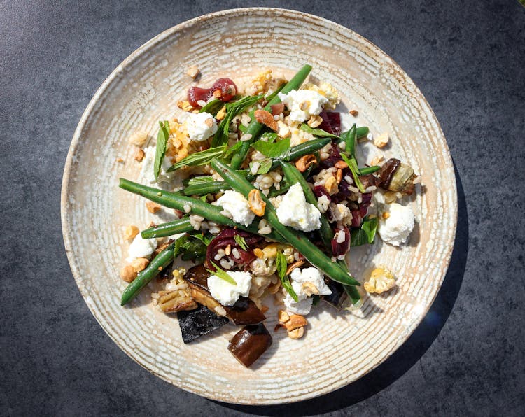 Green Beans Served With Feta And Rice