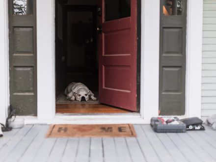 Threshold at the bottom of an exterior door