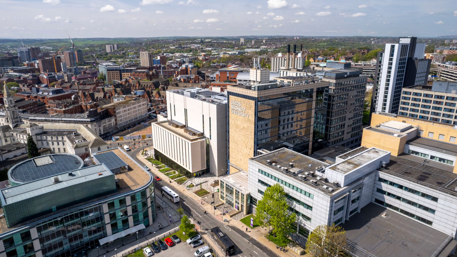 Leeds city skyline and urban centre in West Yorkshire, England