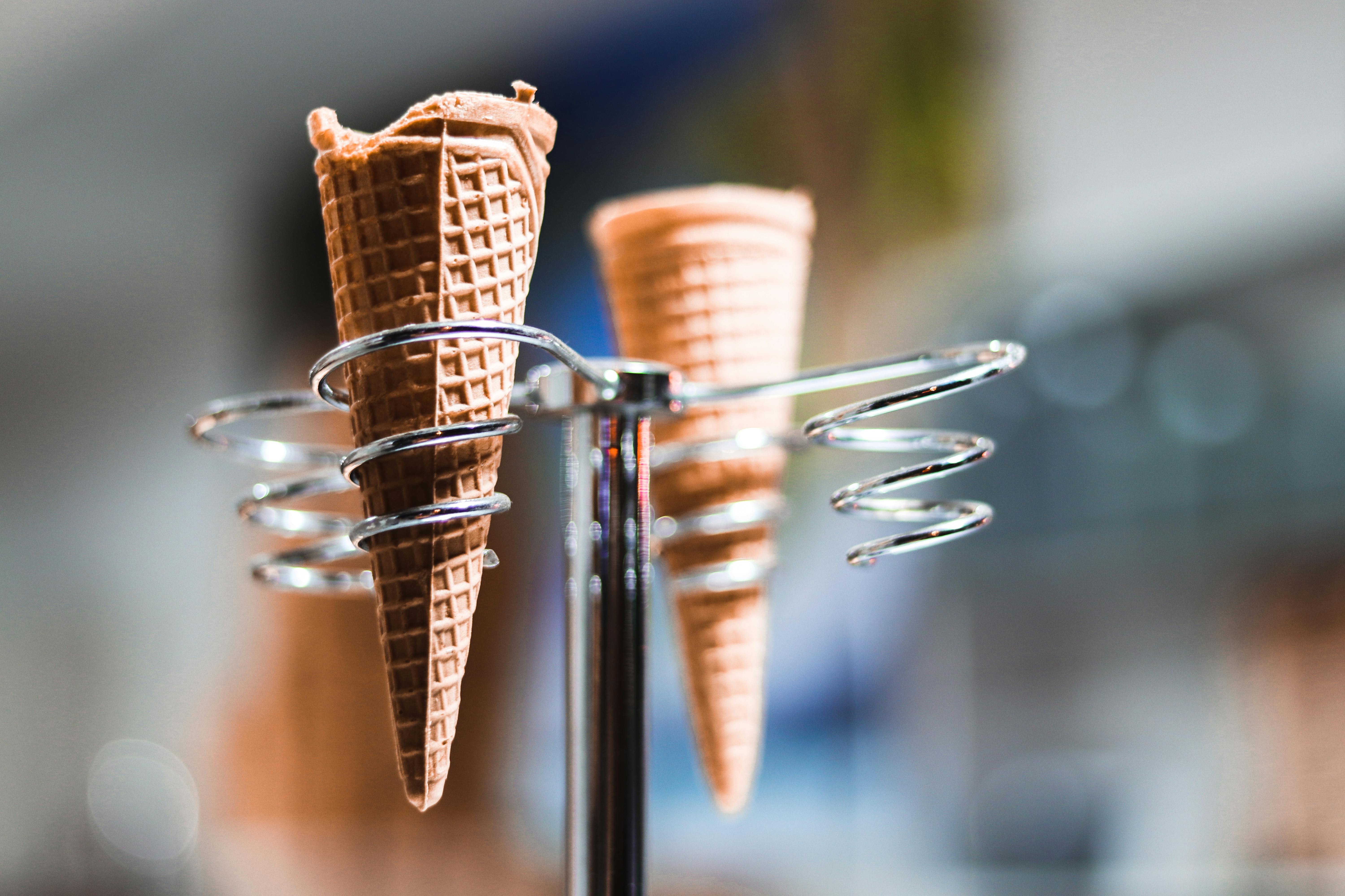 Two Ice Cream Cones On Stand