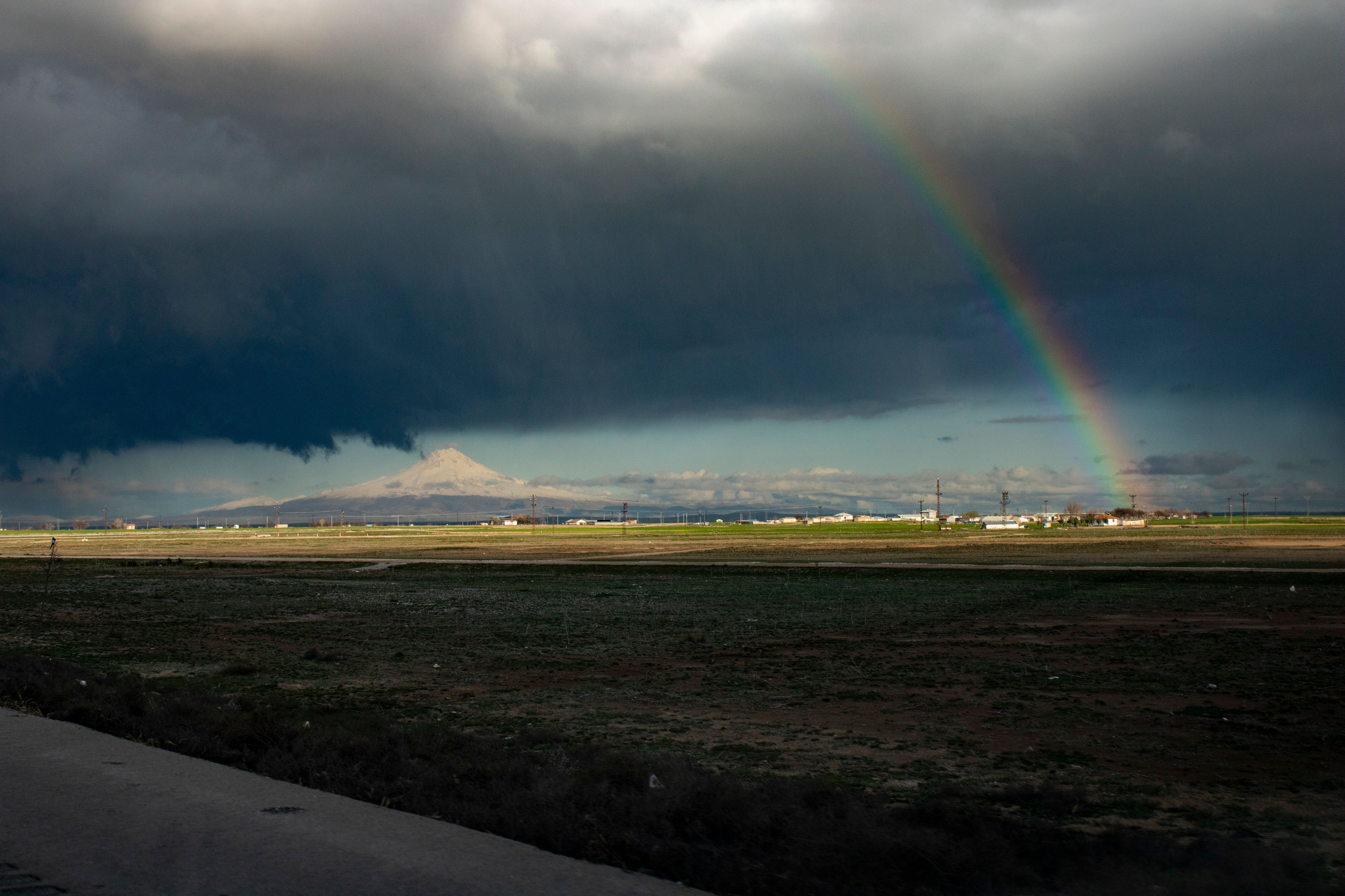 Rainbow and Rain Clouds over Plains · Free Stock Photo