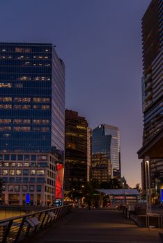Serene twilight view of Vancouver's skyline featuring modern skyscrapers under a clear evening sky.