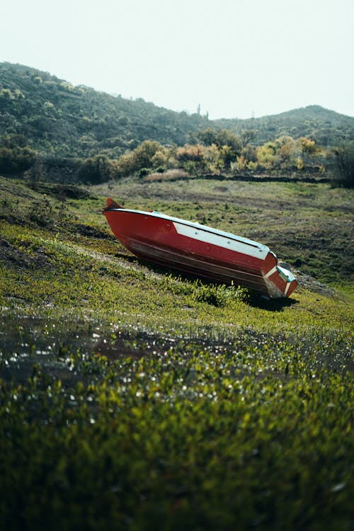 A Boat on a Grass Field 