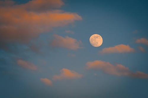 Full Moon in a Teal and Orange Sunset Sky