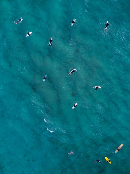 gratis Luchtfotografie Van Mensen Op Surfplank In Waterlichaam Stockfoto