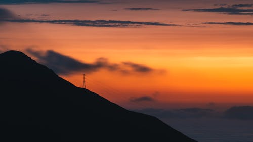 Scenic Sunset and Silhouette of a Mountain 