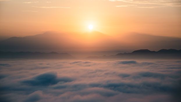 Beautiful sunrise with cloudscape over the Andes Mountains in Lima, Callao Region, Peru.