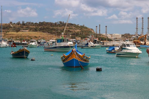 View of Boats Moored in the Harbor in Marsaxlokk, Malta 