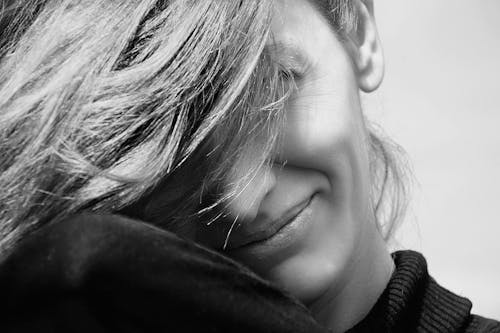 Smiling Woman Face in Black and White