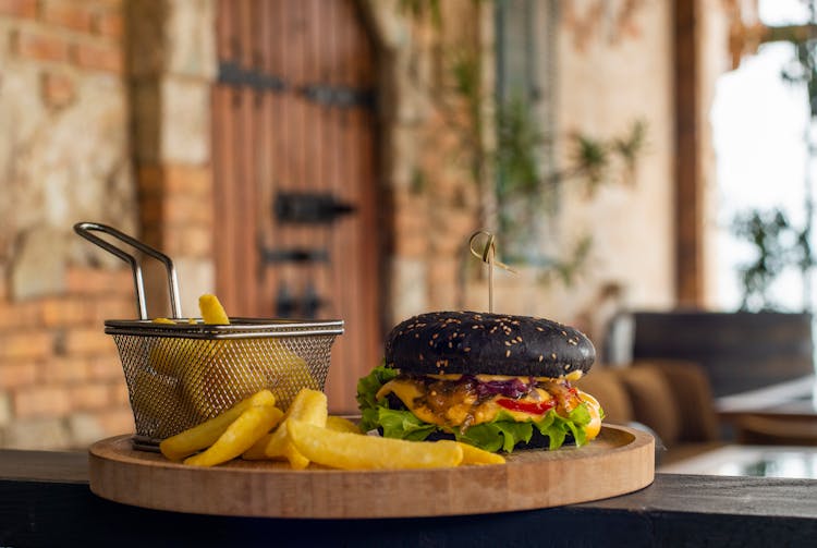 Burger Served In A Restaurant 