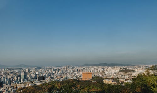 Panorama of Seoul Cityscape under Clear Blue Sky