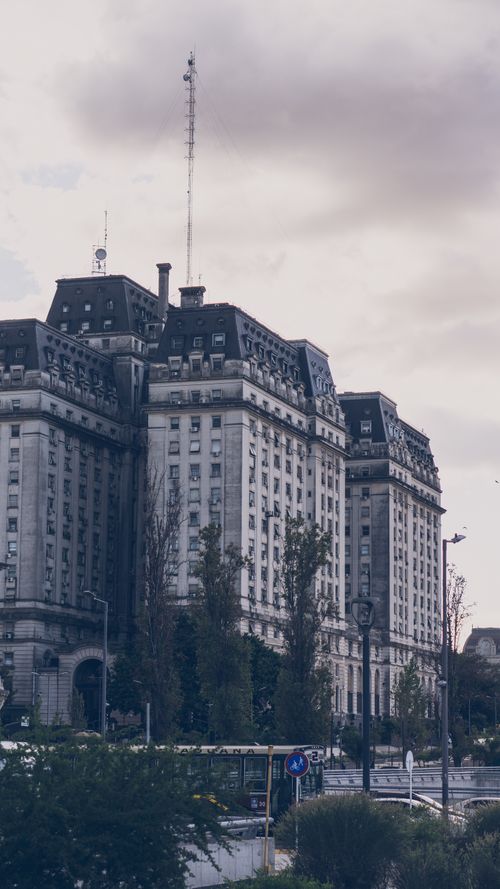 Free View of the historic Ministry of Defense building in Buenos Aires, Argentina under overcast skies. Stock Photo