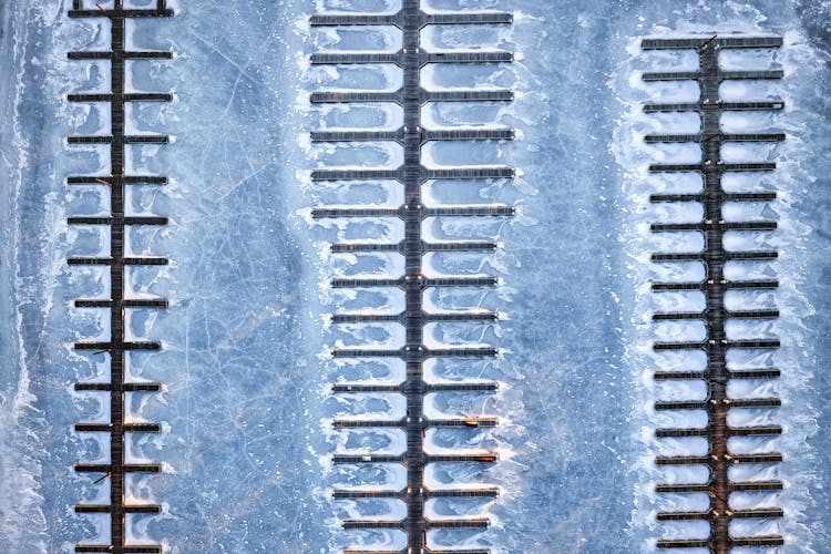 Piers In Ice In Winter