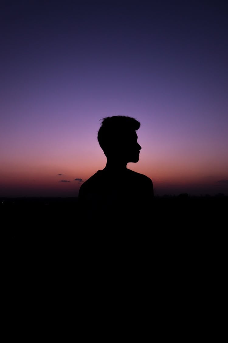 Standing Man Head Silhouette At Dusk