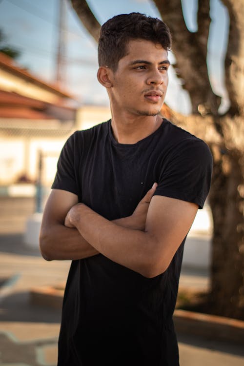 Man Posing in Black T-shirt