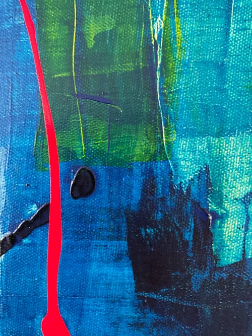 Free Dynamic abstract artwork featuring bold blue, green, and red hues with textured paint effects. Stock Photo