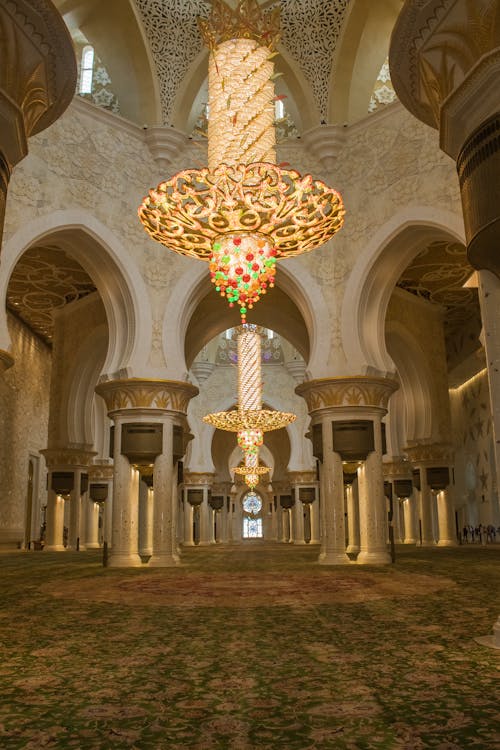 Ornamented Interior of Sheikh Zayed Grand Mosque in Abu Dhabi