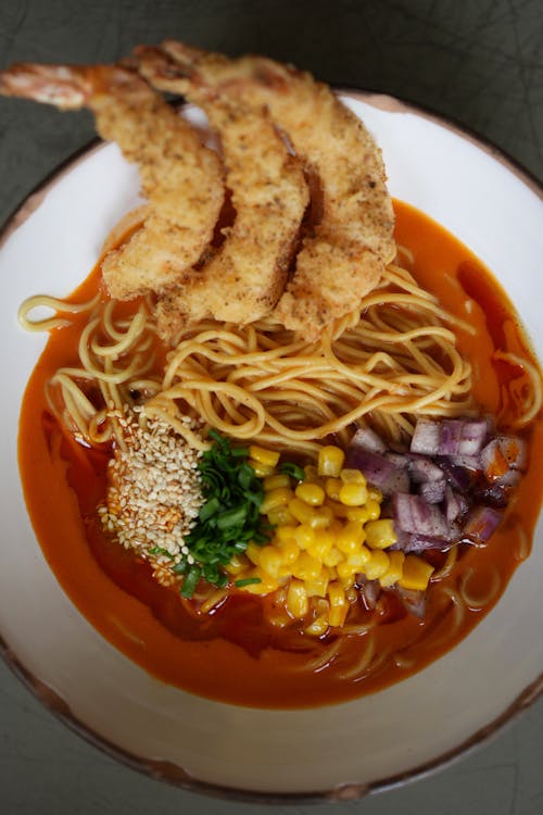 Ramen Soup with Deep Fried Shrimps 