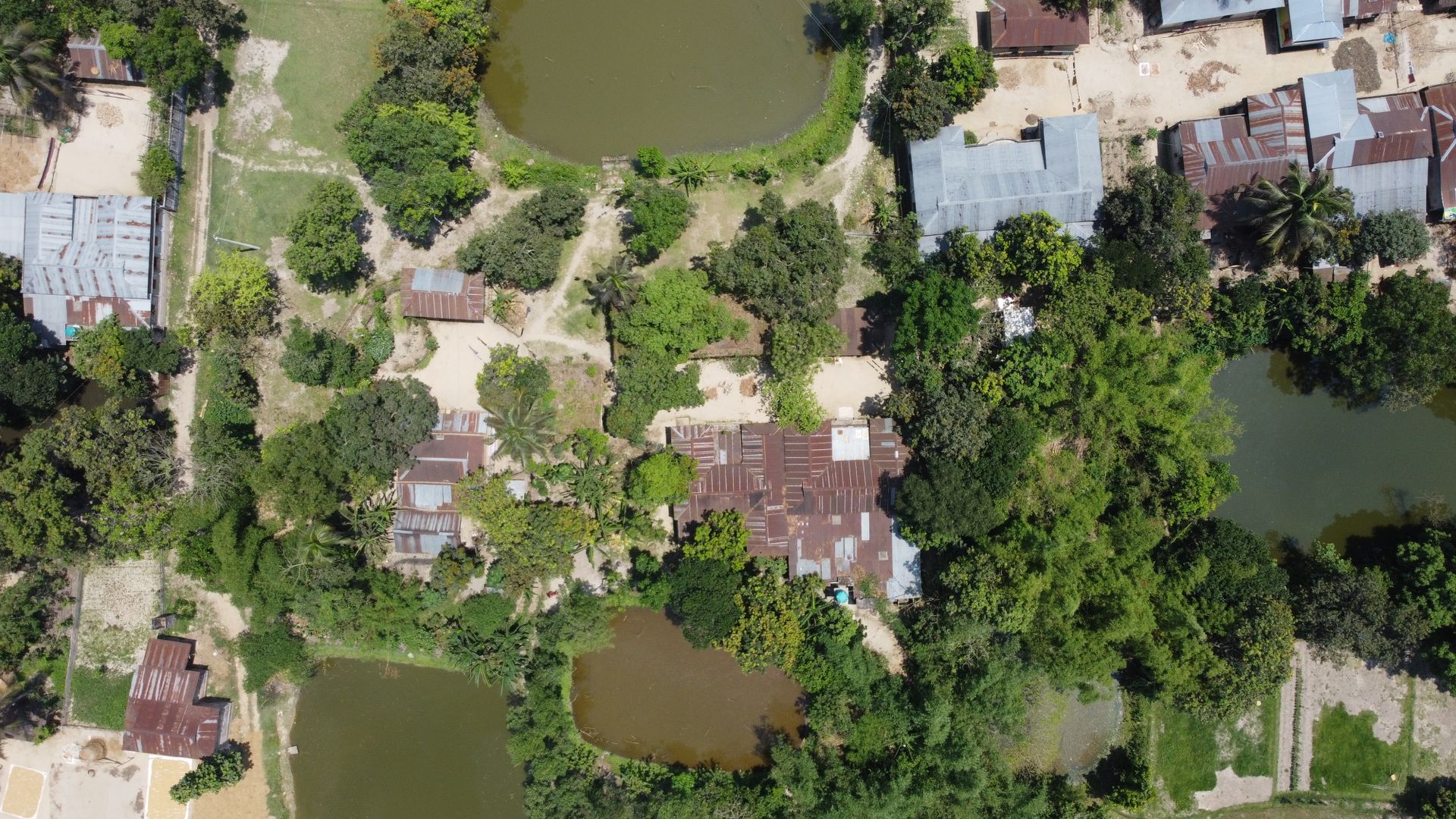 Aerial view showcasing the lush greenery and traditional settlements of Putijuri Village in Sylhet, Bangladesh.