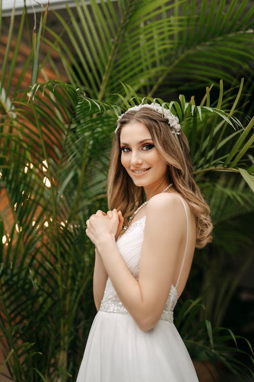 Smiling Bride in Wedding Dress