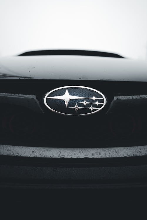 Close-up of the Logo at the Front of a Subaru WRX