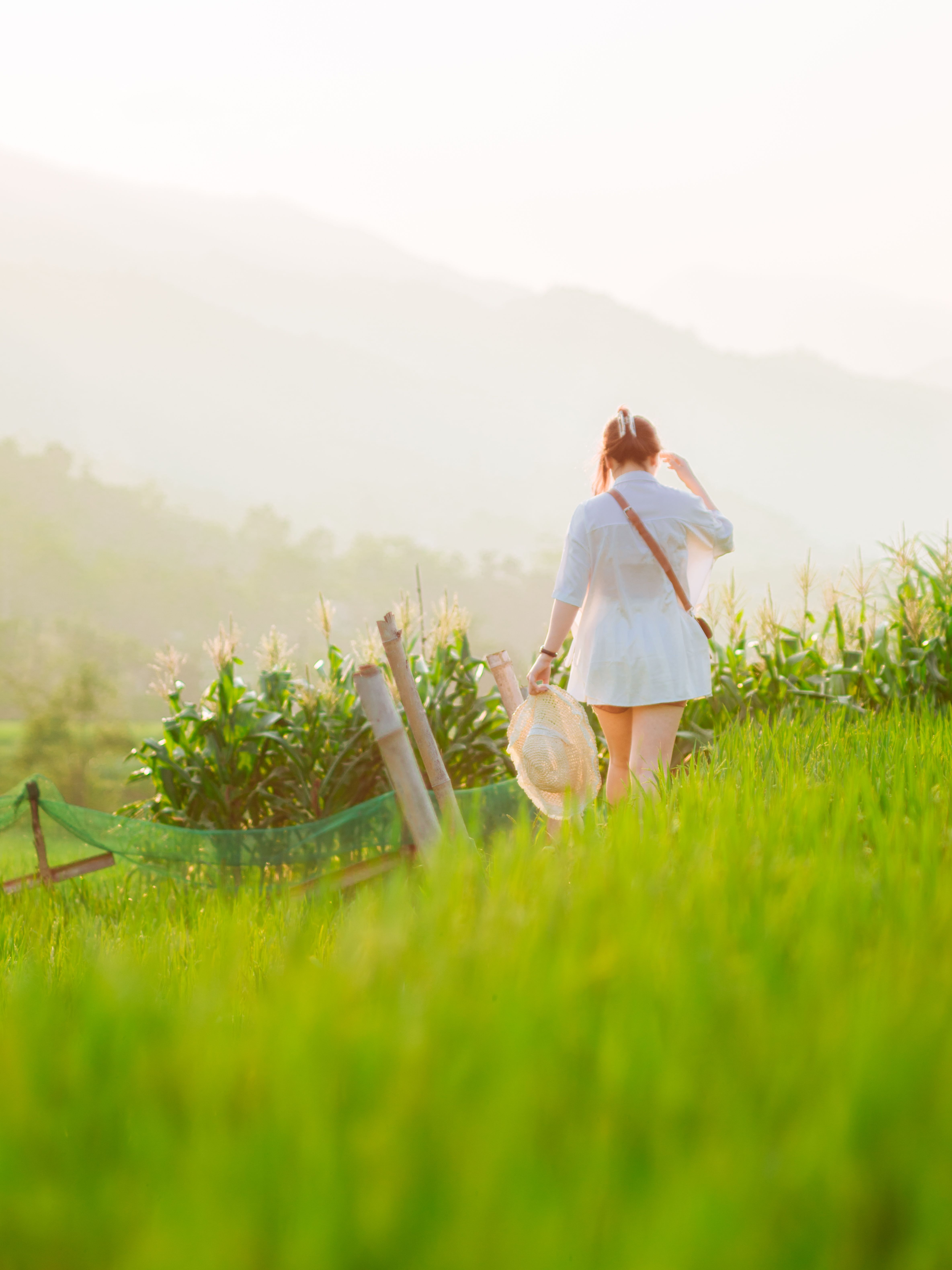 Woman in Green Dress Walking on Meadow with Flowers · Free Stock Photo