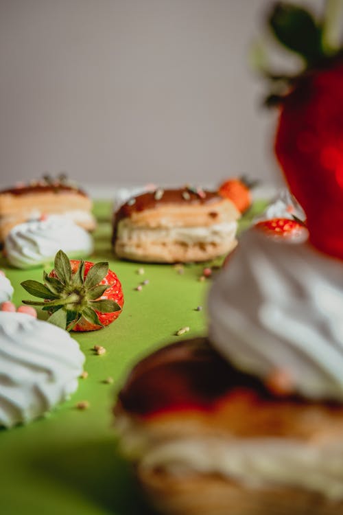 Sweet Pastry with Cream and Strawberries 