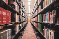View of Rows of Bookshelves in a College Library