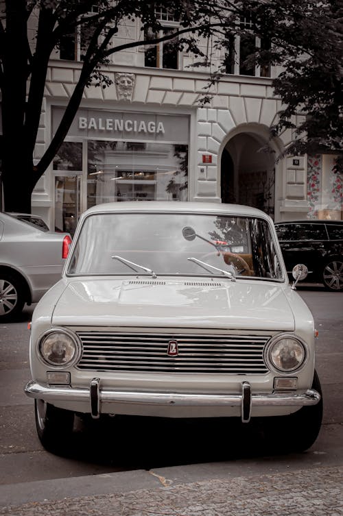 View of VAZ-2101 Vintage Car Parked on the Side of the Street 