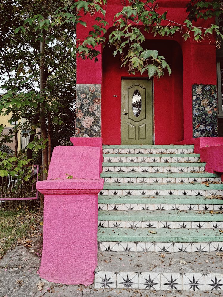 Decorated Stairs Of Colorful House