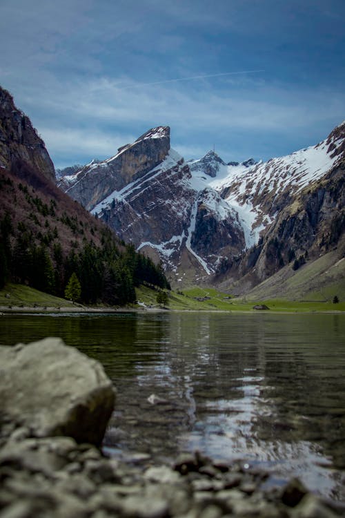 Free View of a Scenic Alpine Lake Stock Photo