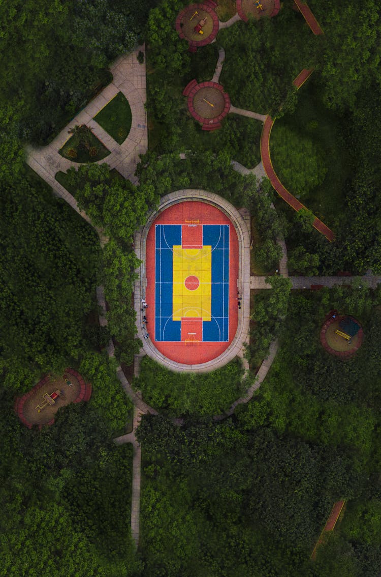 Sport Stadium Among Trees In Park