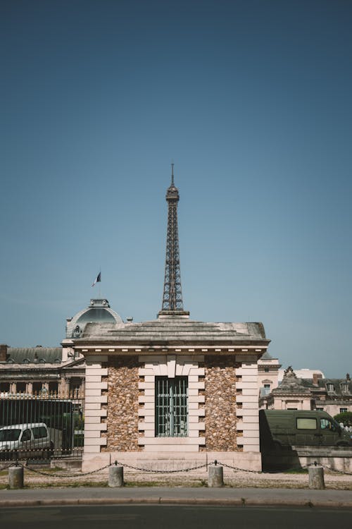 Buildings in Paris and Eiffel Tower behind