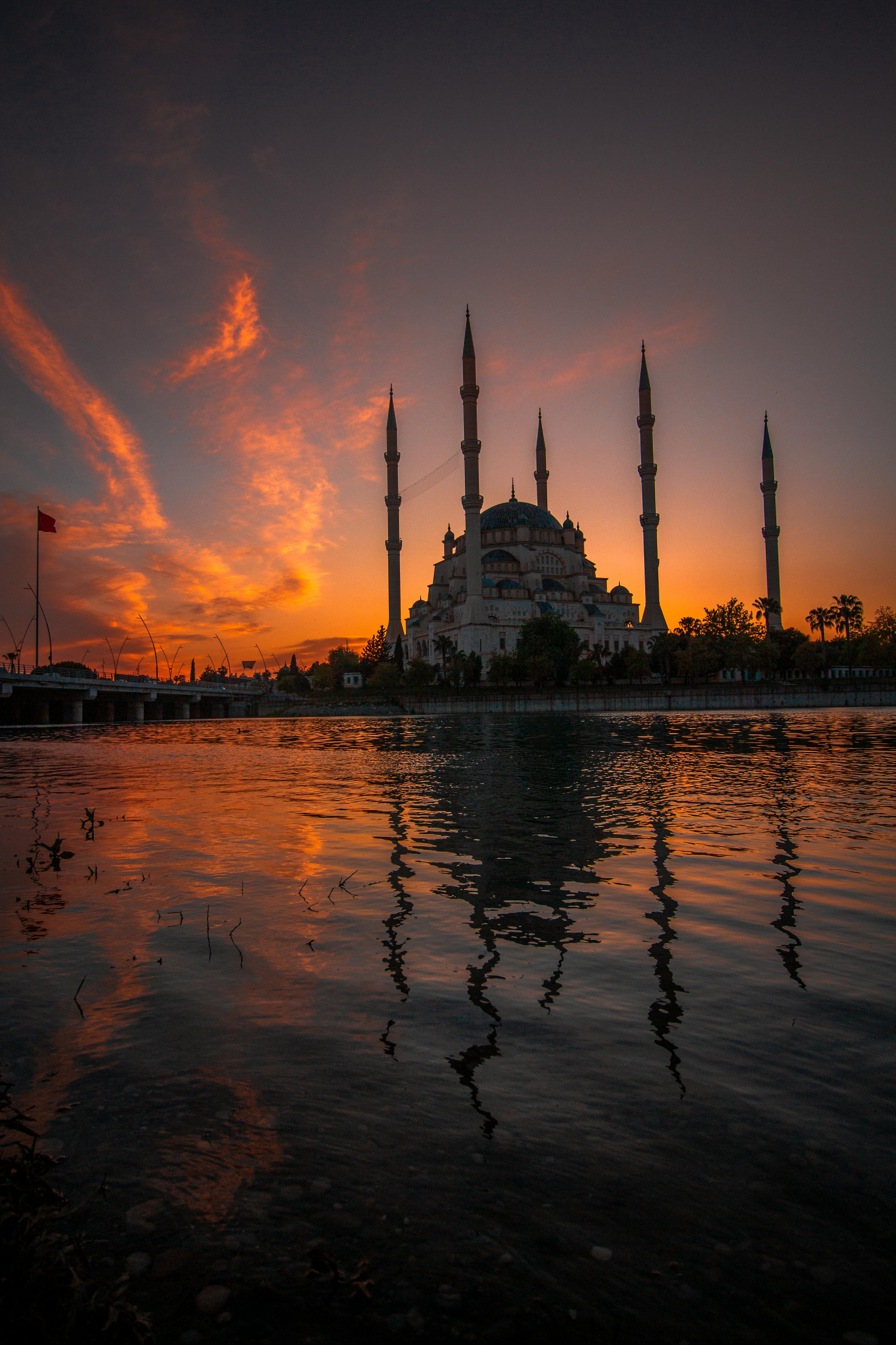 sabanci central mosque in adana at sunset