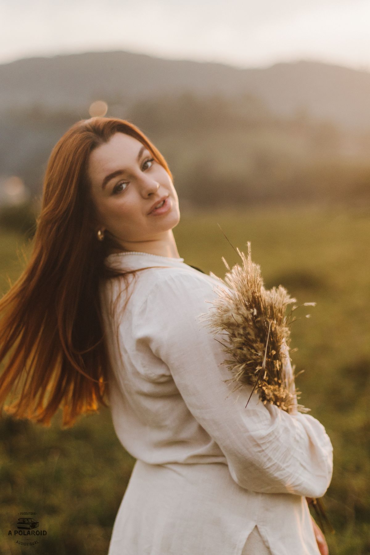 Woman long hair golden light