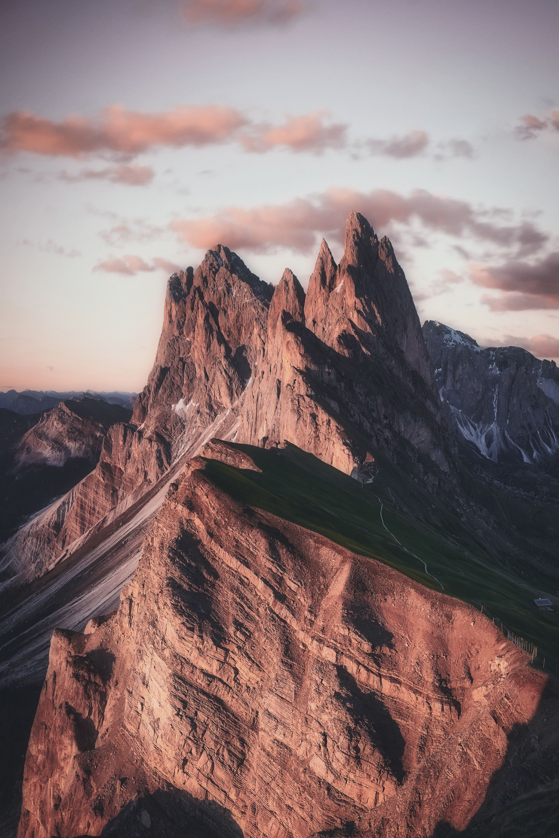 Dramatic mountain ridgeline at sunset