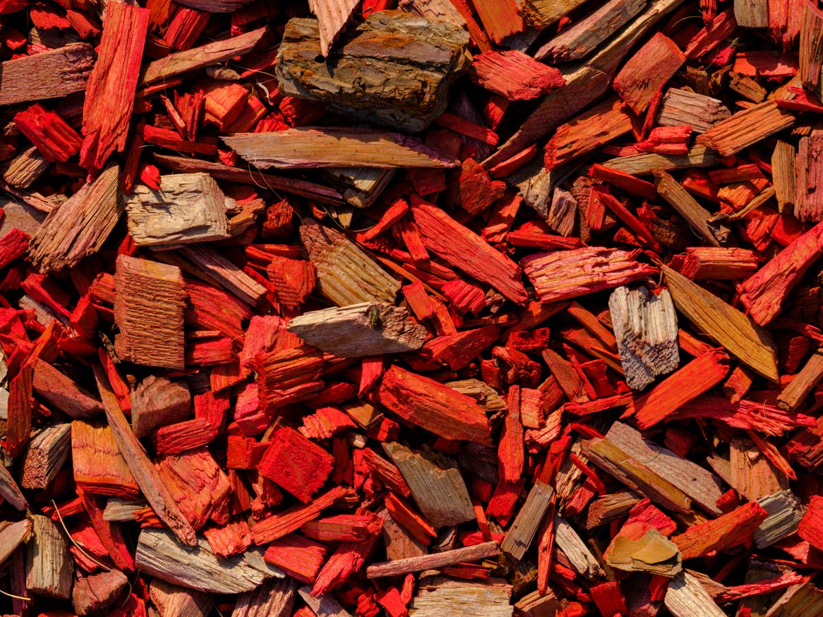 Fresh mulch installation in a landscape bed
