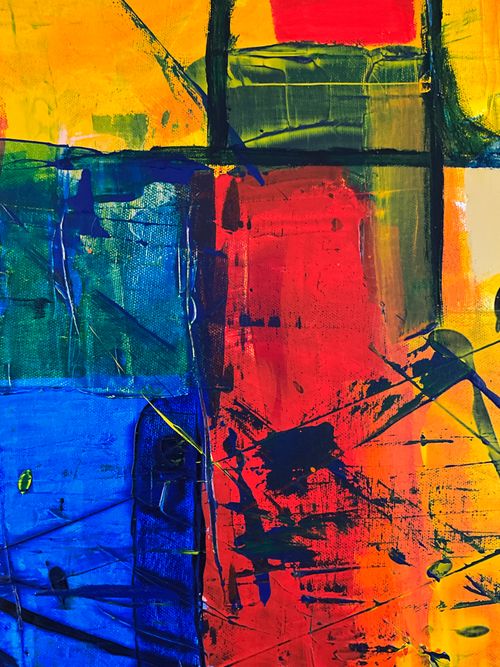 Free Vivid abstract painting with bold colors and expressive brush strokes. Stock Photo