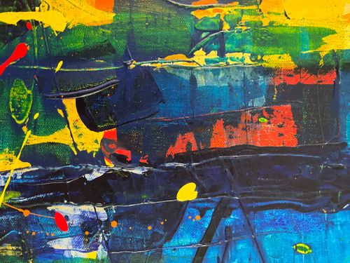 Free Colorful abstract painting with vivid brush strokes and texture. Stock Photo