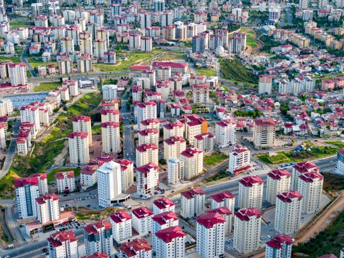 Free High-angle aerial view showcasing the urban landscape of Kahramanmaraş, Türkiye. Stock Photo