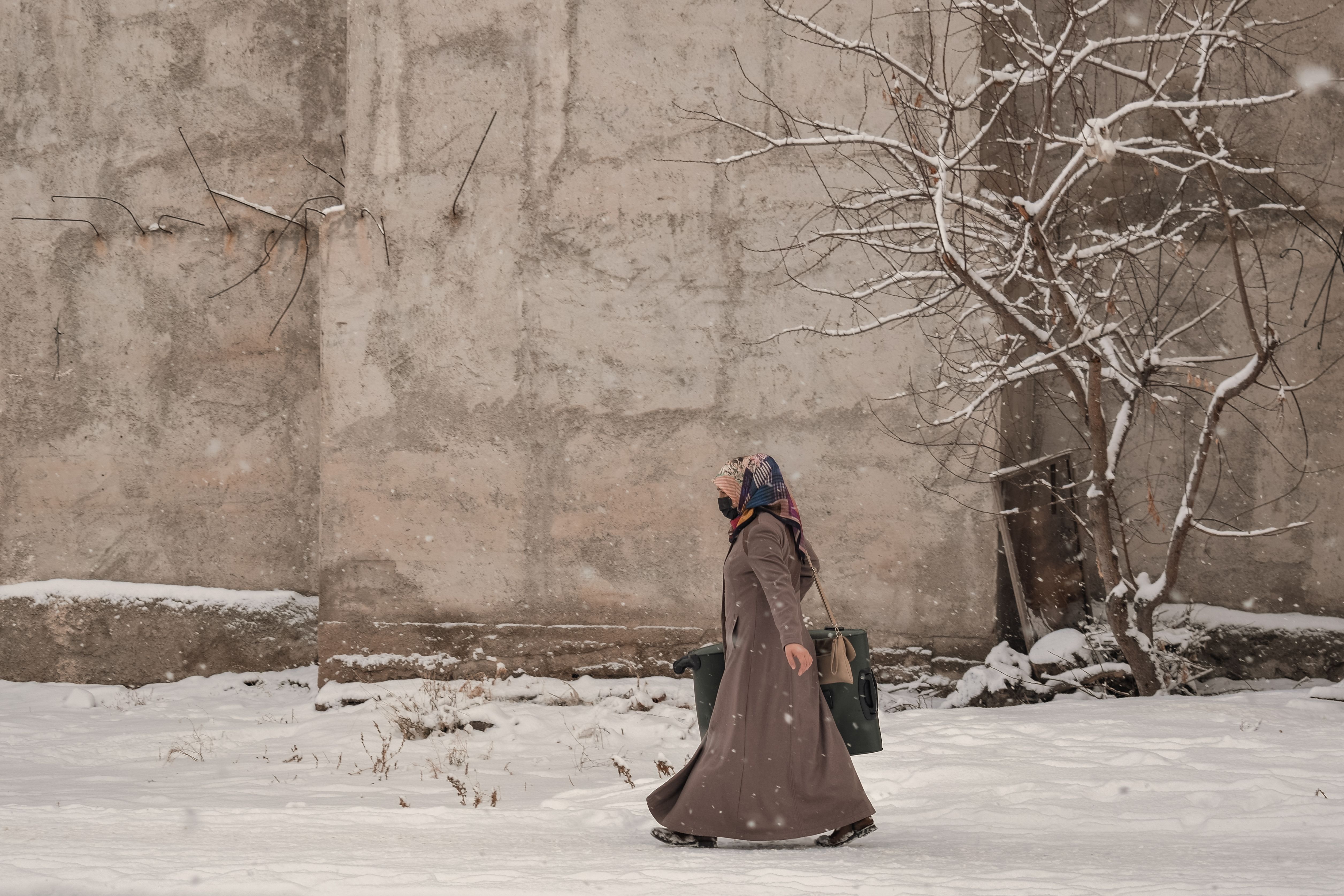 Woman Walking on a Street in Winter · Free Stock Photo