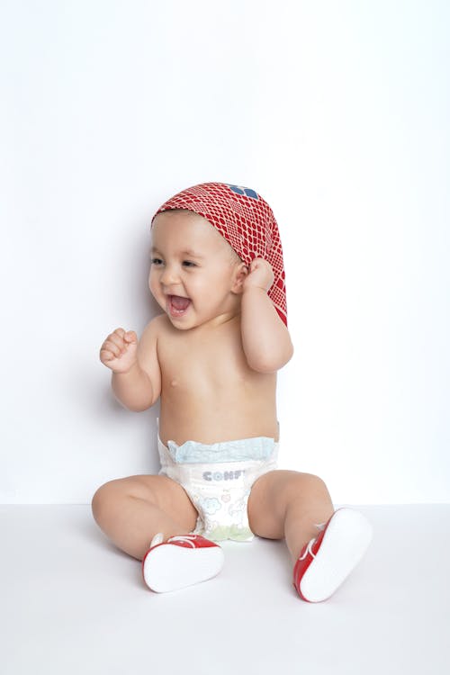 Smiling Baby Boy in Diaper